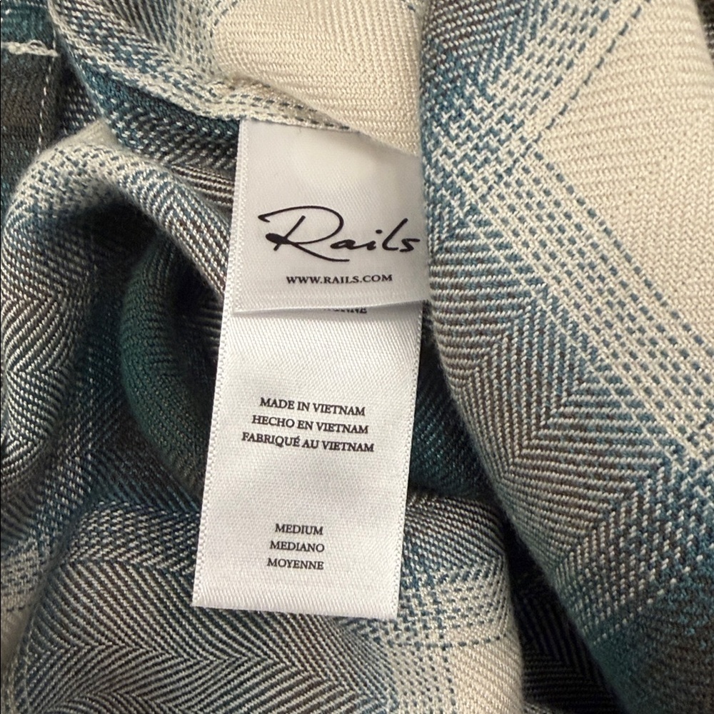 Rails Hunter Shirt Button Down Western Style Ivory Teal Olive Plaid Size Medium - Picture 9 of 13